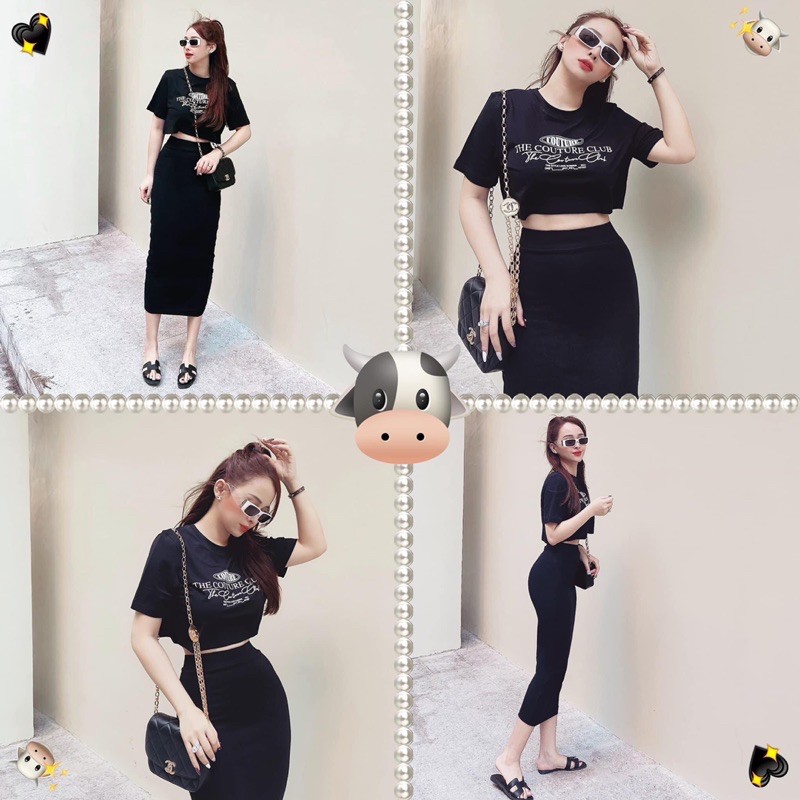 Set croptop và chân váy bút chì