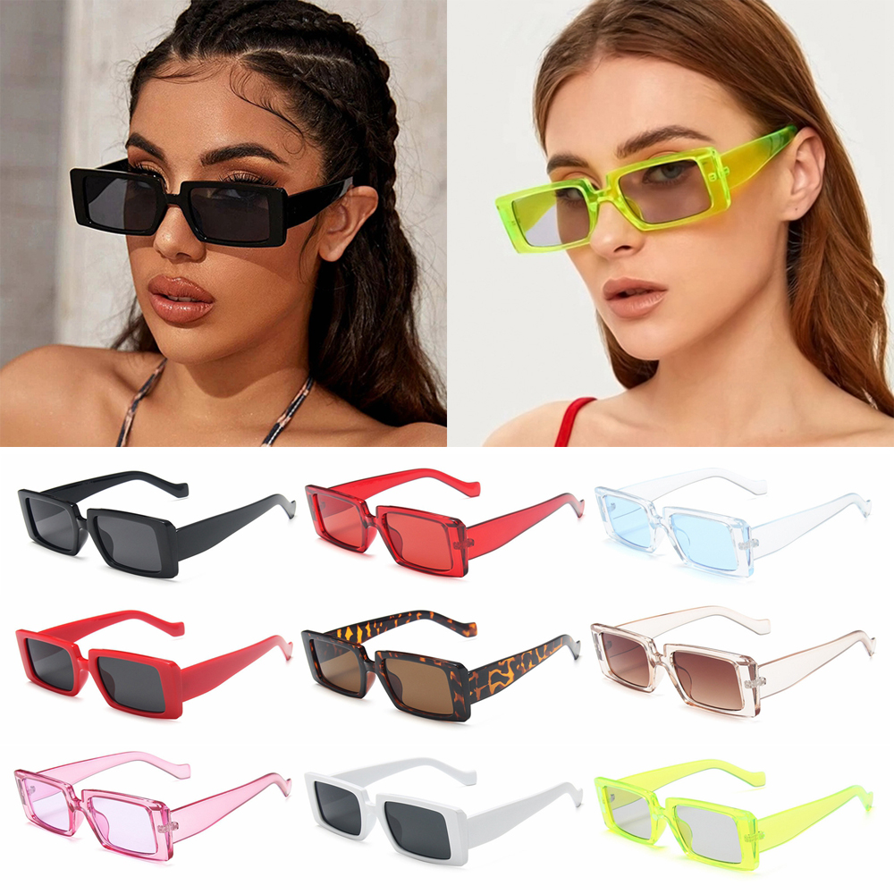 YVETTE Candy Color Wide Frame UV400 Eyewear Female Shades Small Rectangle Sunglasses