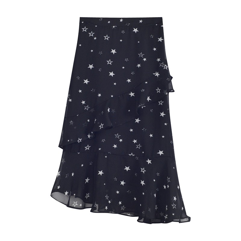 Sẵn hàng Chân váy voan hình sao Ulzzang vạt chéo - kèm ảnh thật - LÊN ĐỒ