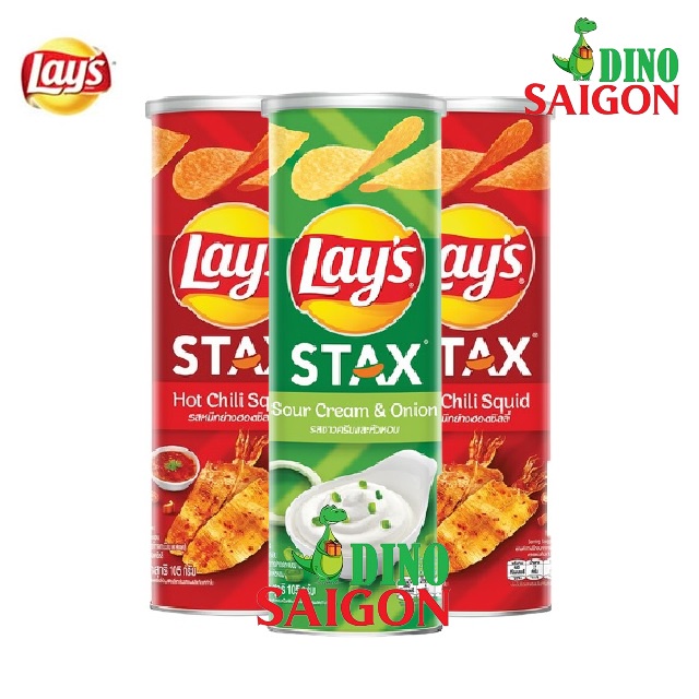 Combo 3 Hộp Bánh Snack Khoai Tây Lay's Stax Thái Lan 105g gồm 2 vị Mực Sốt Cay và 1 vị Kem Chua Hành