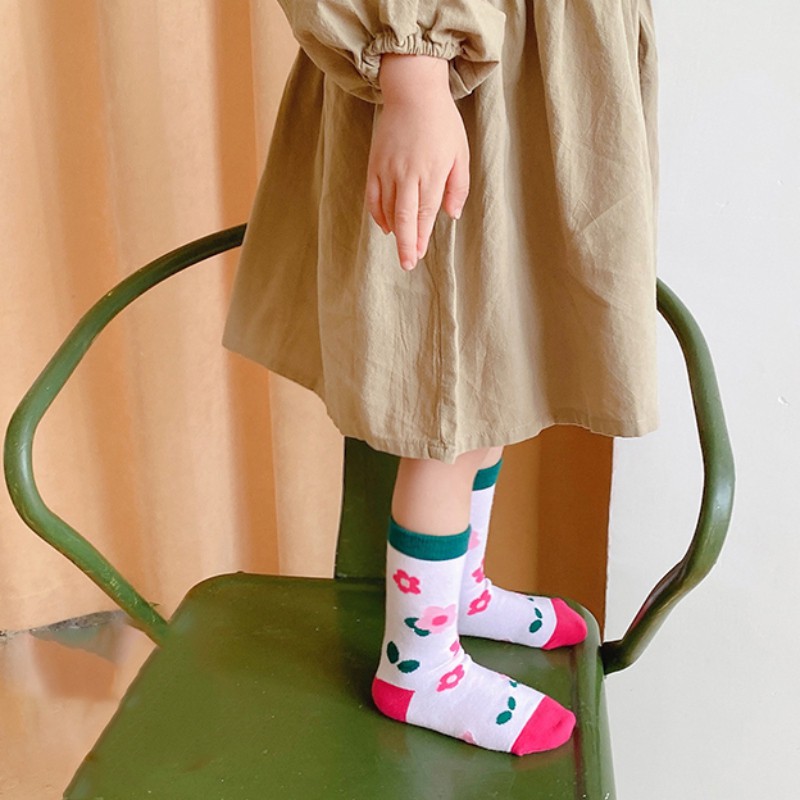 Bộ 3 đôi vớ cotton in kẻ sọc caro thời trang Hàn Quốc cho bé gái