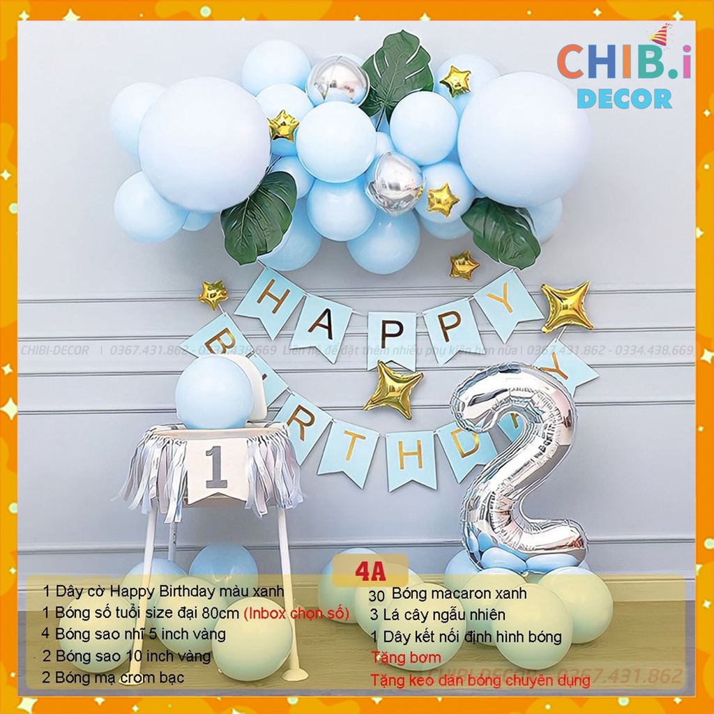 Combo set bóng bay trang trí sinh nhật, trang trí thôi nôi, đầy tháng bé trai bé gái -TRANG TRÍ SINH NHẬT CHIBI DECOR 4A
