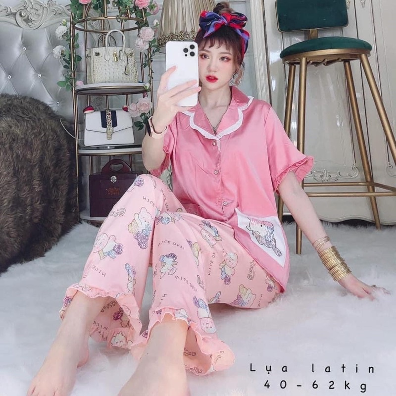 Bộ pijama tay ngắn quần dài lụa mango loại 1