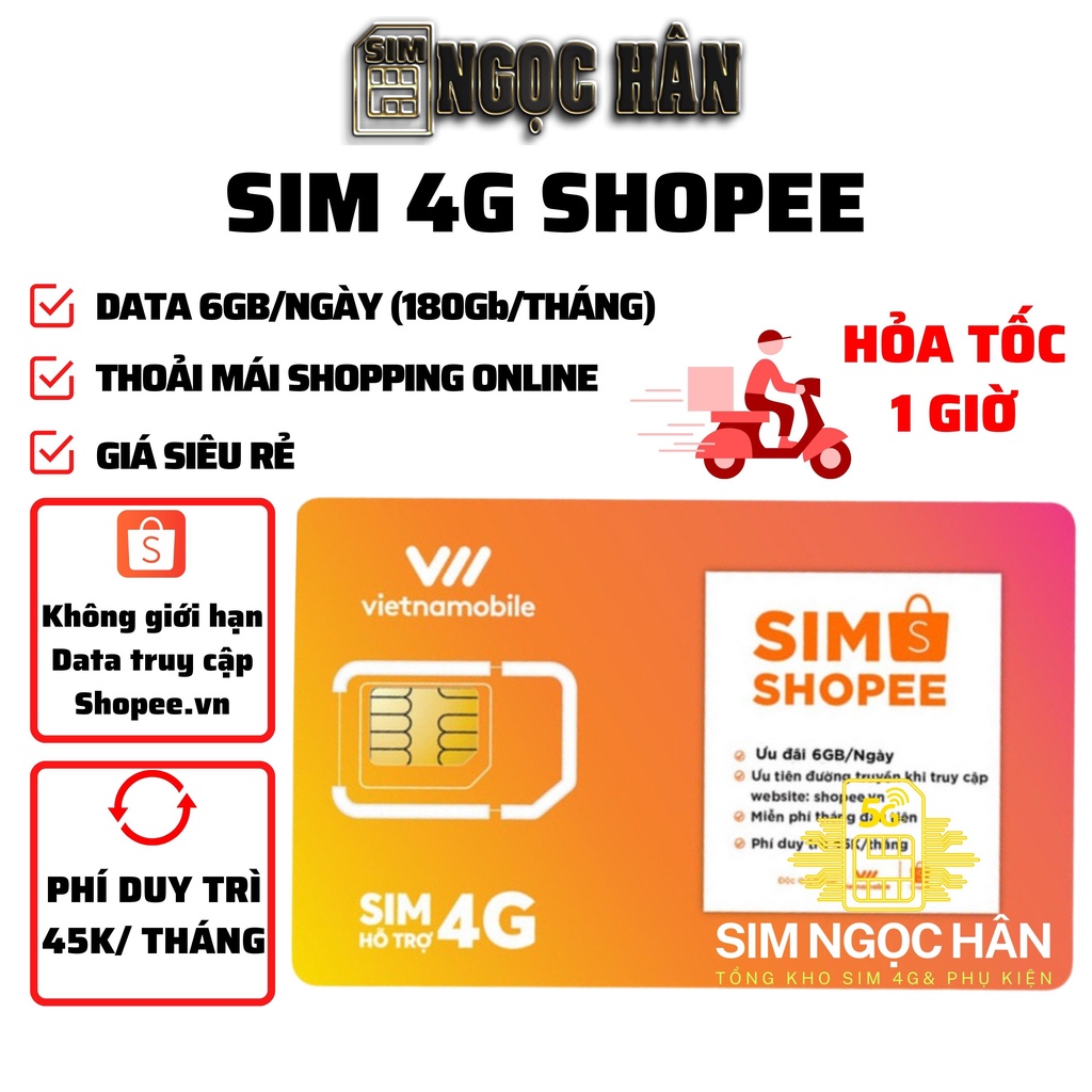 Sim 4G Vietnamobile Shopee/Siêu Thánh Up DATA 180GB - Sim Phát Lộc 2 DATA 150GB - Không Giới Hạn Data