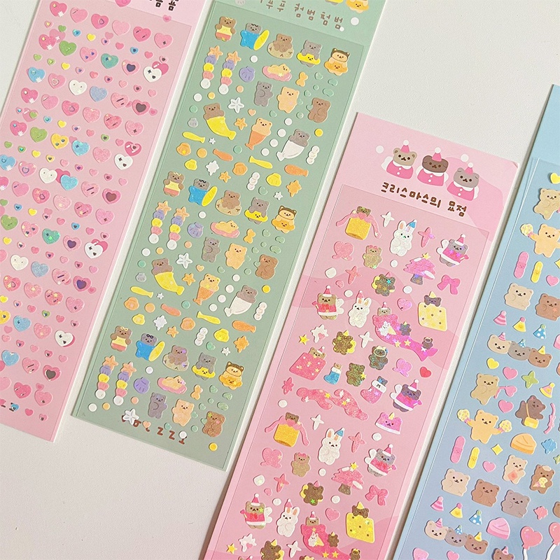 Sticker Dán Trang Trí Hình Gấu Hoạt Hình Lấp Lánh Đáng Yêu