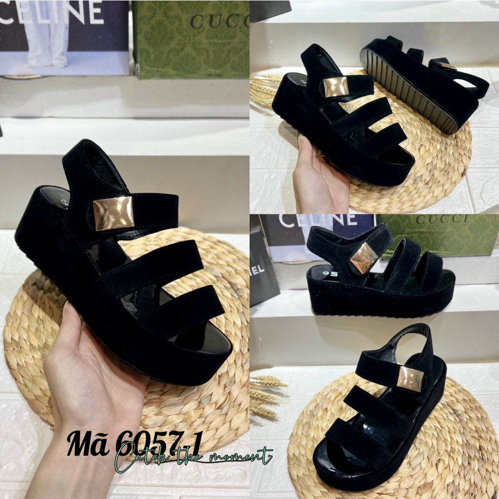 Sandal Nhung Hộp Xanh SHLL - Nhiều Kiểu - Giày Đế Bằng Quai Hậu Dán Xé 6057-1 6058-1 6059-1