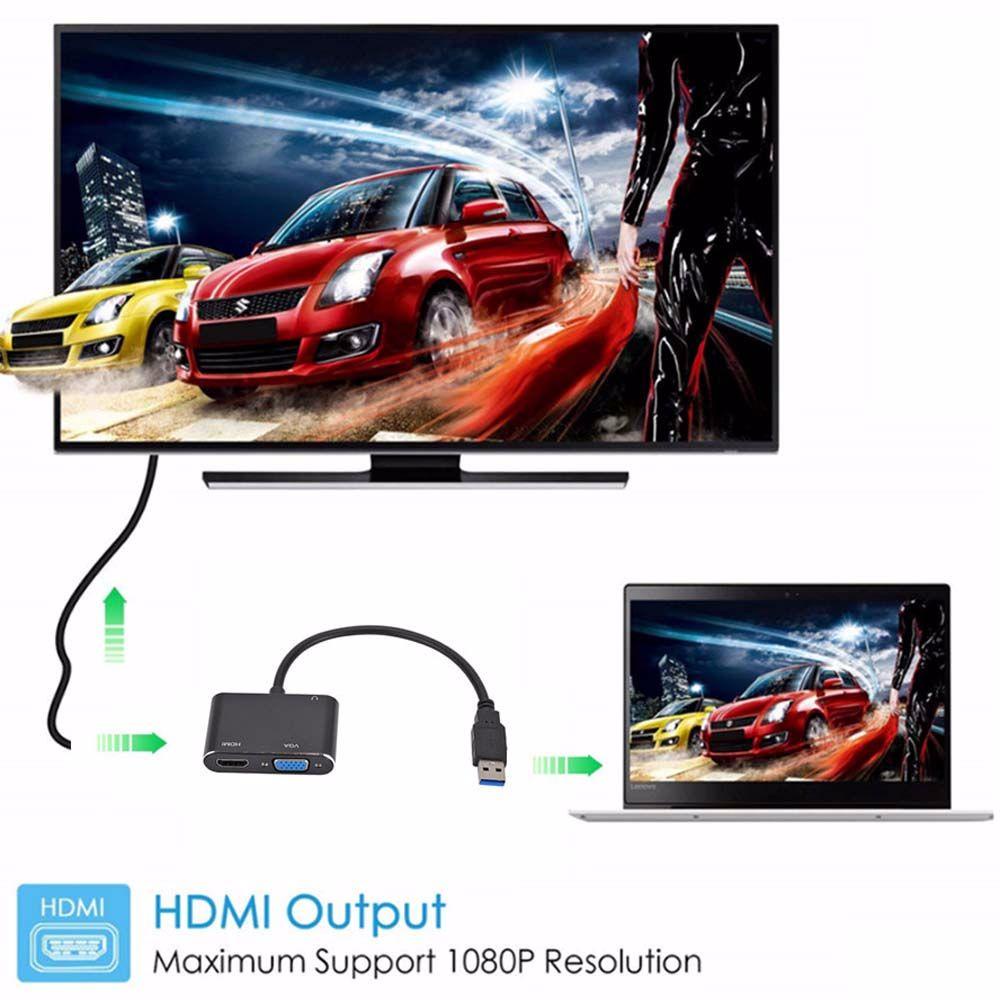 [COD] Bộ ChuyểN ĐổI USB 3.0 Sang HDMI + VGA Cho Windows 7 / 8 / 10 OS HD USB Sang VGA 4K USB Hub