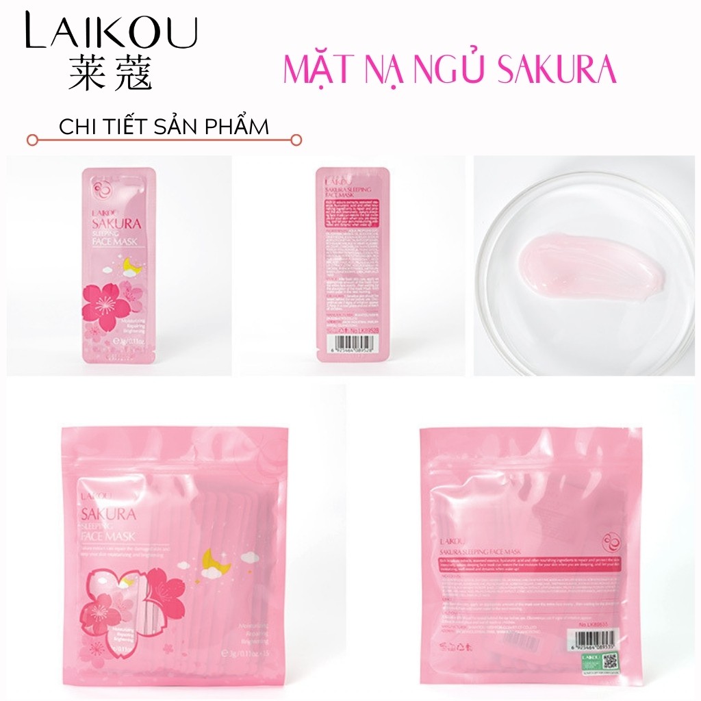 Mặt Nạ Ngủ SAKURA LAIKOU Sleeping Face Mask Chiết Xuất Hoa Anh Đào (15 gói/bịch)