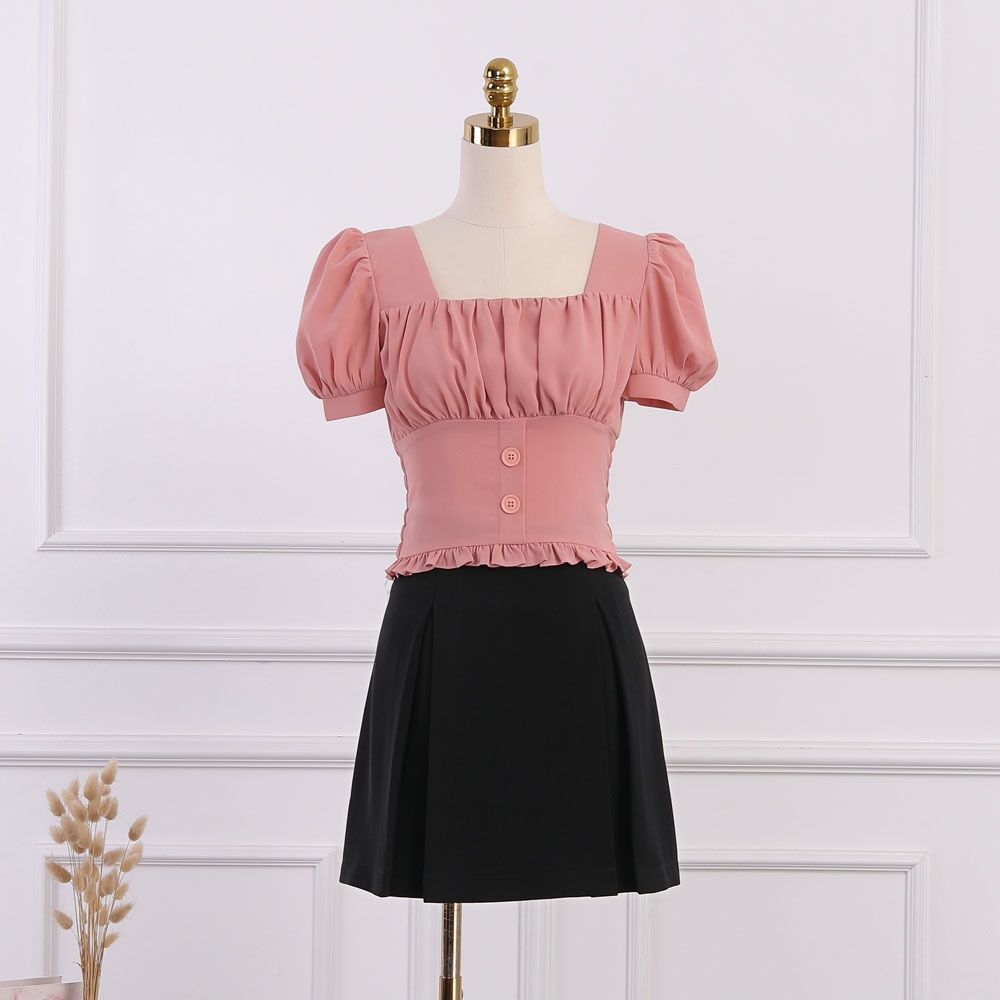 Áo sơ mi croptop trẻ trung,  xếp ly ngực, ôm eo, bèo gấu, hàng thiết kế chính hãng cao cấp TK Fashion - SMKA74