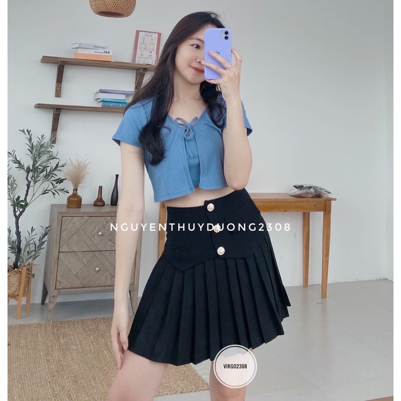 [Ảnh thật/Video/Sẵn]Set áo crotop len tăm siêu xinh hàng Quảng Châu