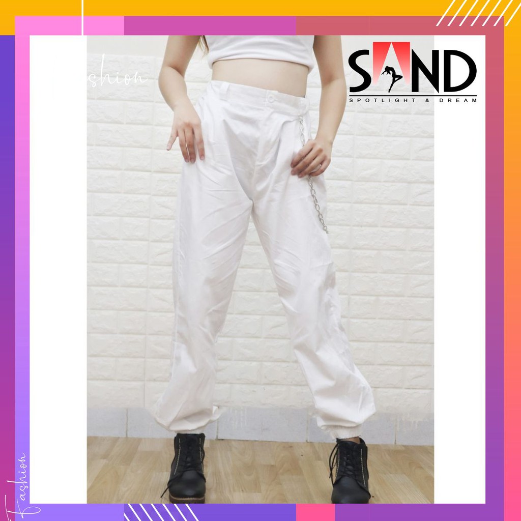 Quần Jogger Dù lụa Trắng Unisex Nam Nữ Basic Cá tính