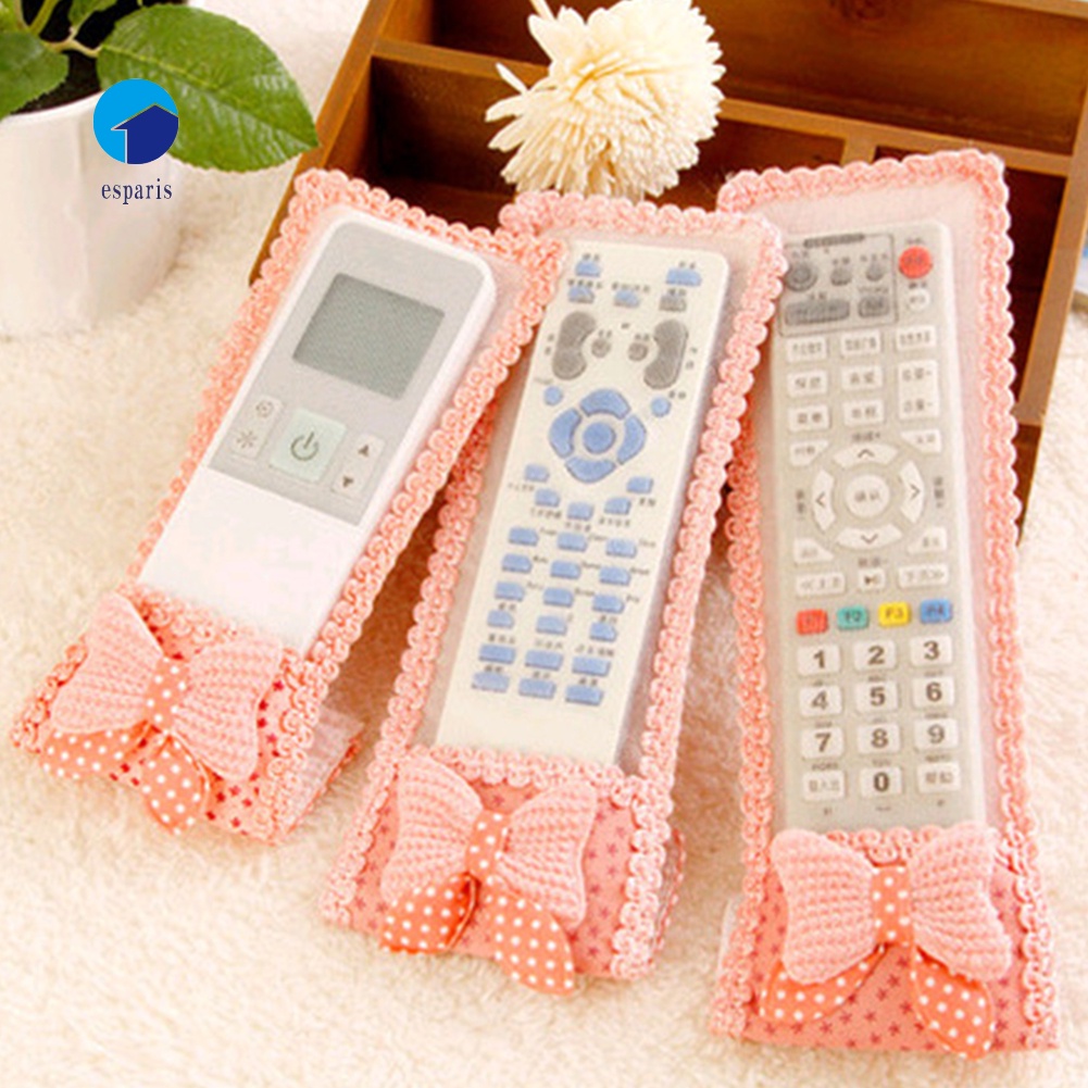 Vỏ bọc điều khiển TV/ máy lạnh/ máy điều hòa bằng vải ren đính nơ chống bụi