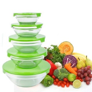 Bộ bát thủy tinh trong suốt 5 chiếc có nắp đậy