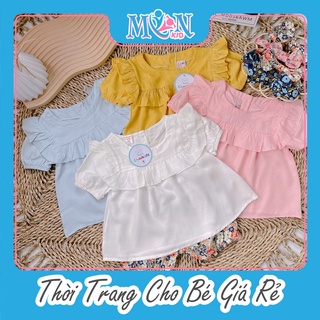 Sét bộ bé gái Monmonkid bộ đũi kèm tuban Áo chất liệu đũi mềm mát mặc hè