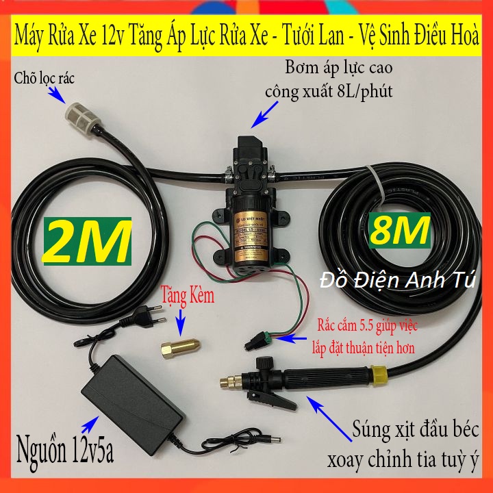 Máy rửa xe mini 12v  I máy bơm rửa xe phun tăng áp lực I Máy rửa xe áo lực cao 12v Loại Xịn