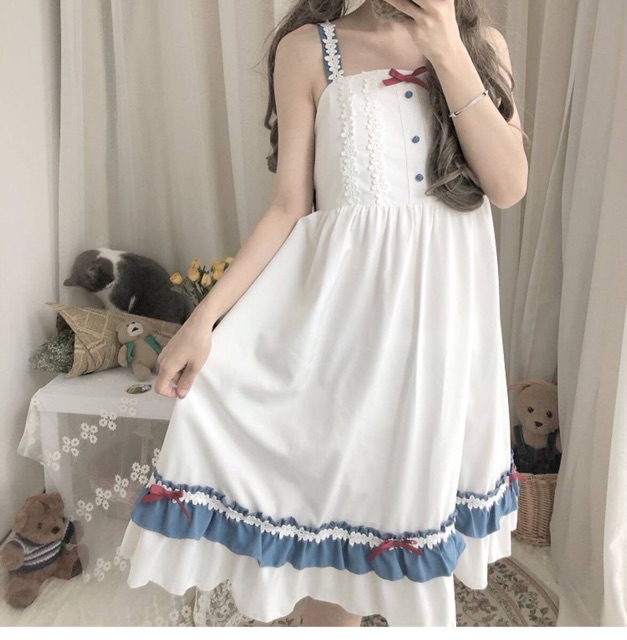 YAS0369-Váy Lolita mori girl + áo sơ mi tay bồng đính nơ