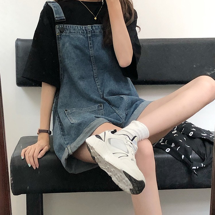 LEEVA - Yếm short vải jeans năng động cho nữ L292