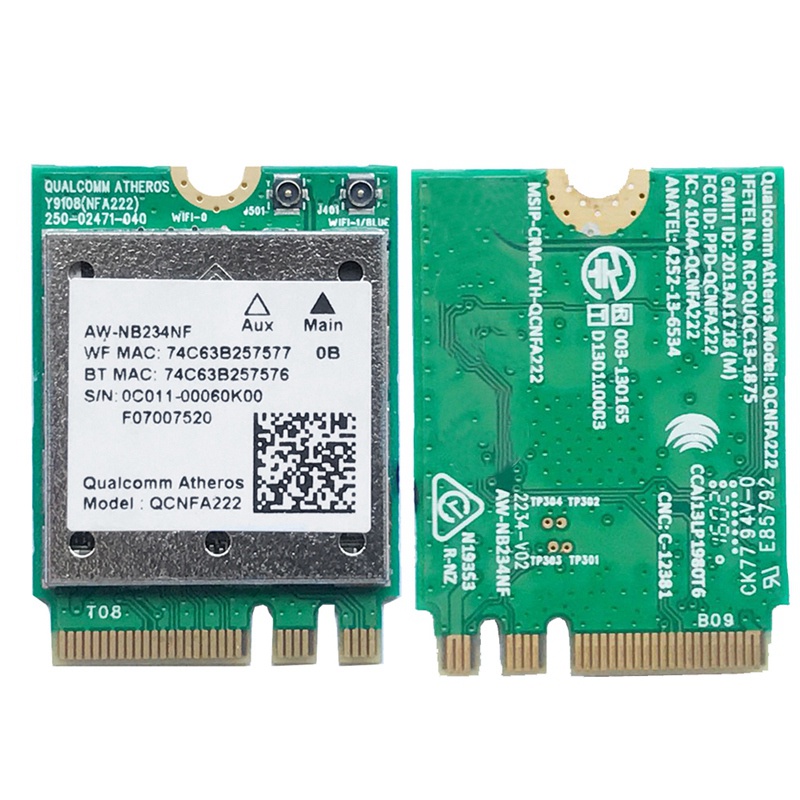 Thẻ WiFi Không Dây QCNFA222 AW-NB234NF 802.11A / B / G / N 2.4GHz 5GHz WiFi + BT 4.0 NGFF Wlan Và Phụ Kiện