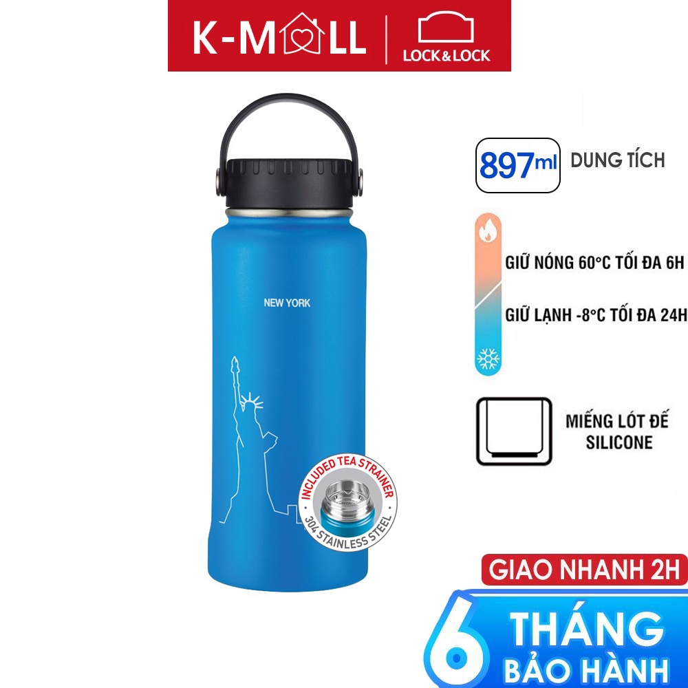 Bình giữ nhiệt LocknLock 897ml Riga Tumbler có khay lưới lọc trà inox và quai xách LHC4160BLU - K-MALL