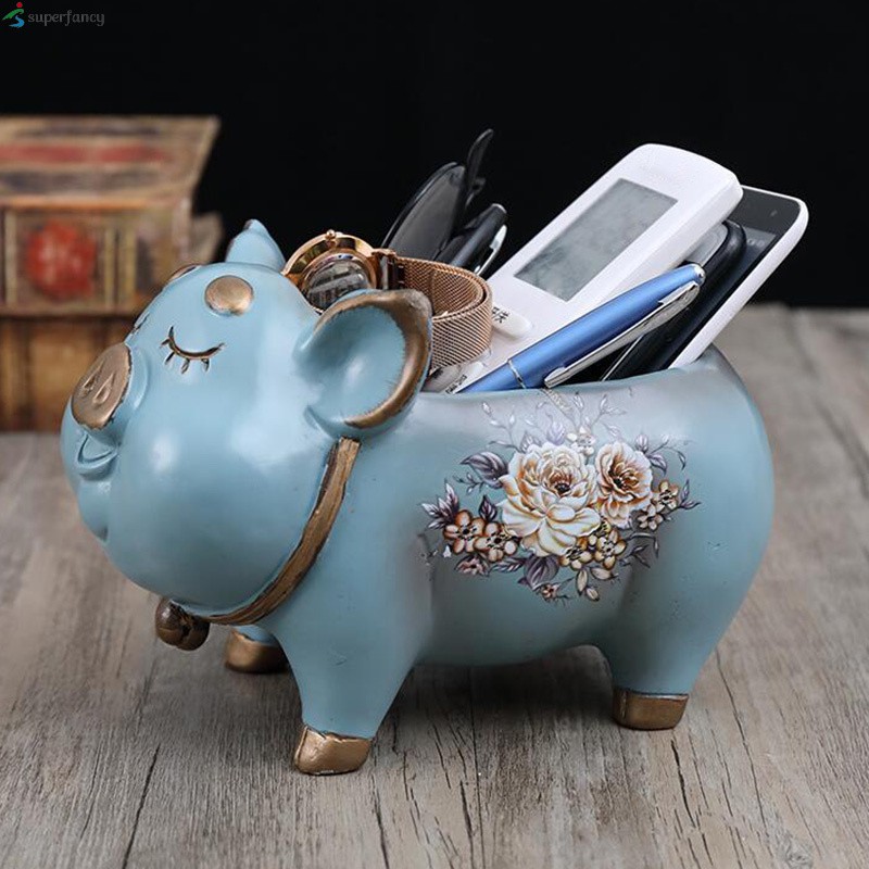 Pig Shape Remote Control Organizer Caddy Desktop Supplies Storage Box Ornament for Household