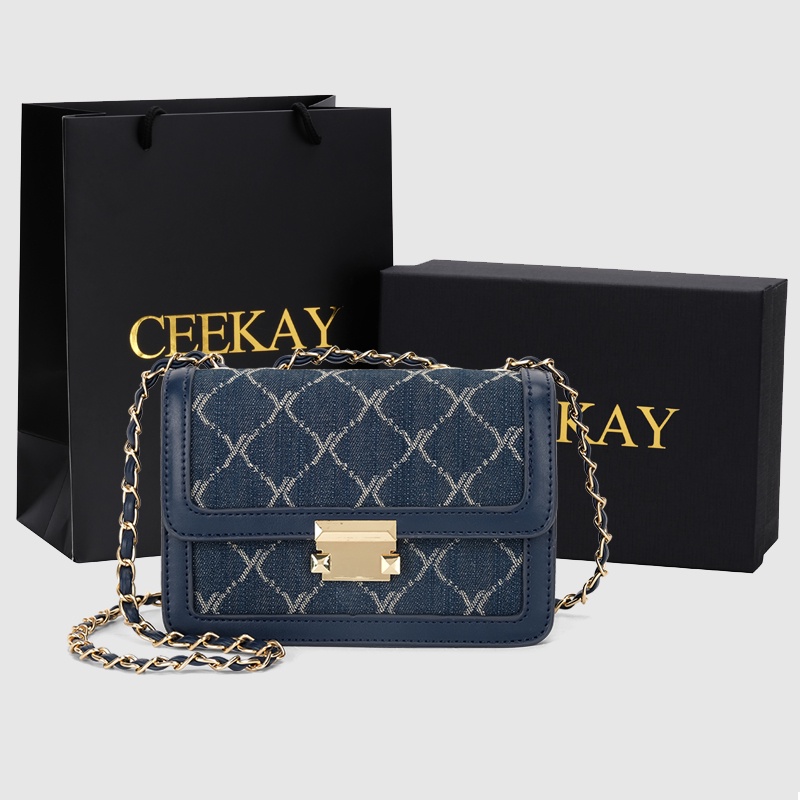 🌸Hàng Order🌸 Túi Xách Nữ CEEKAY Da Thêu Khóa Nắp Bấm Quai Da Phối Xích Sang Chảnh Nữ Tính 🌸Hàng Quảng Châu