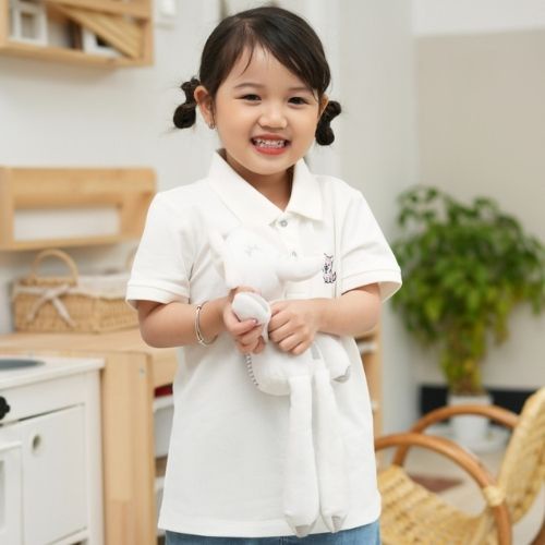 Áo thun polo YODY cho bé chất liệu cotton, cá sấu co giãn 4 chiều, thêu hình gấu APK5028