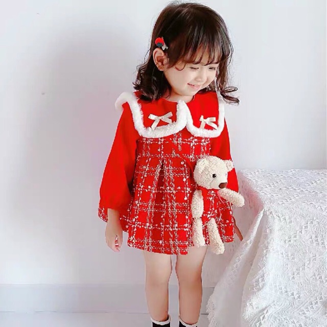 Váy dạ xinh xắn kèm gấu cho bé 9-20kg