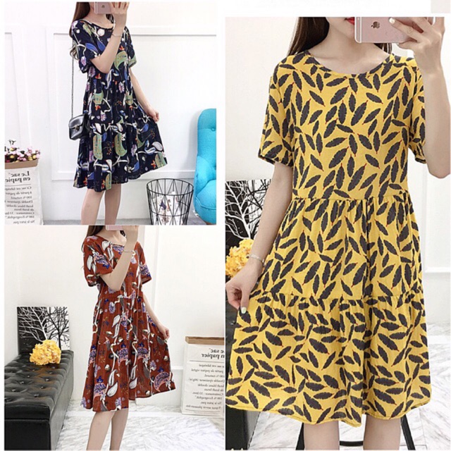 Váy xoè tầng, dài qua gối, vải xô mát (có size lớn)