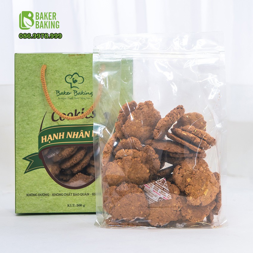 Bánh ăn kiêng ❤FREESHIP❤️ Bánh Cookies Dừa Hạnh Nhân không đường, nguyên cám 100%, ăn vặt thả ga không lo béo, hộp 500g