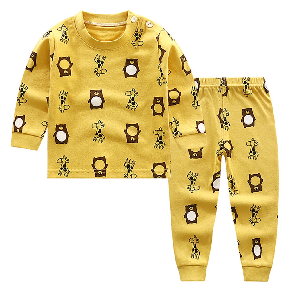 Bộ đồ ngủ tay dài vải cotton họa tiết hoạt hình dễ thương cho bé