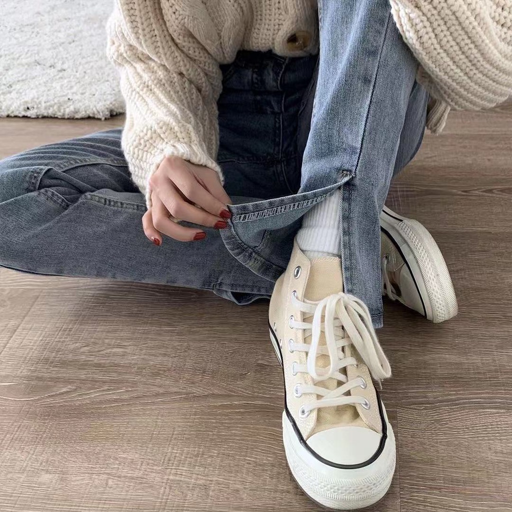 Quần Jeans Lưng Cao Ống Rộng Cổ Điển Thời Trang Cho Nữ