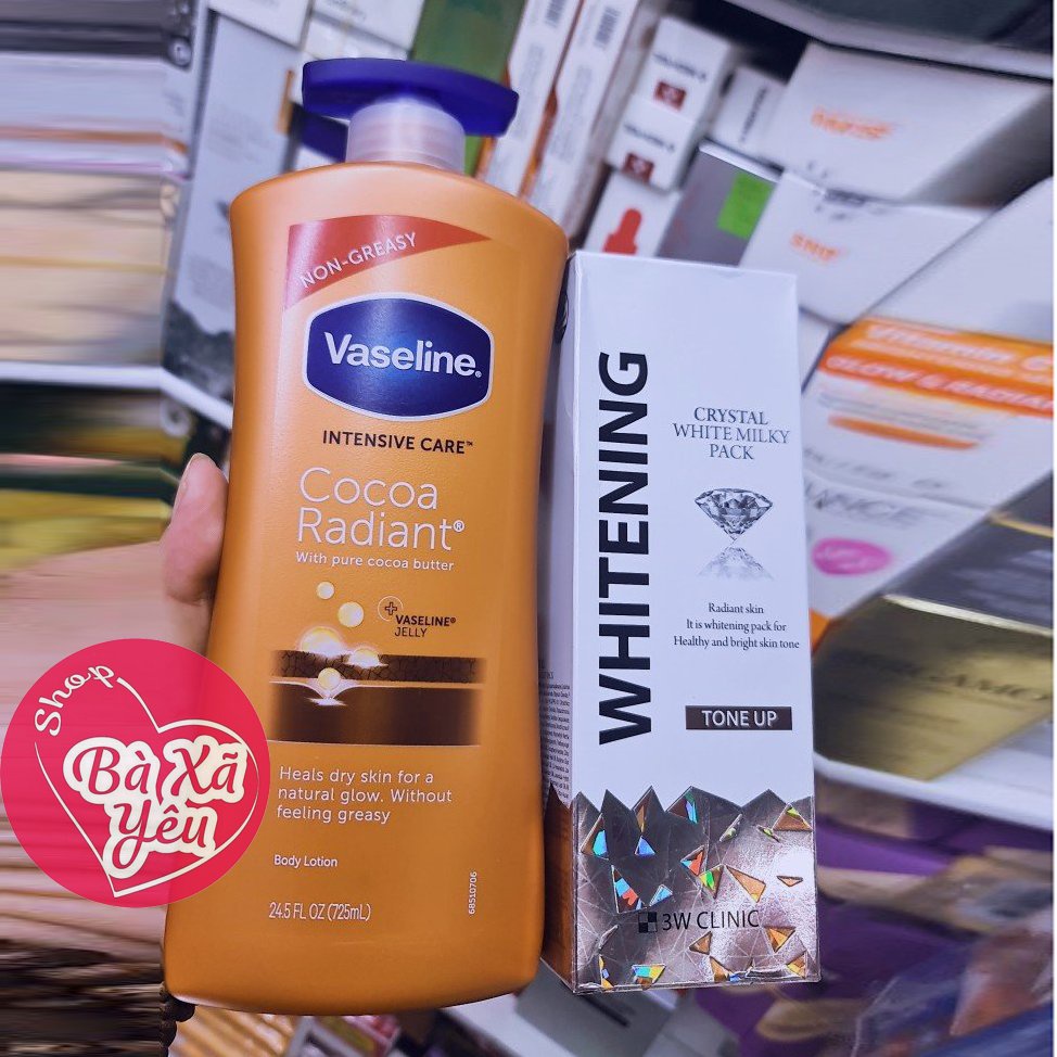 COMBO Dưỡng Thể VASELINE Cam + Kem tắm trắng 3W Clinic Crystal White Milky Pack 200g - BX3944