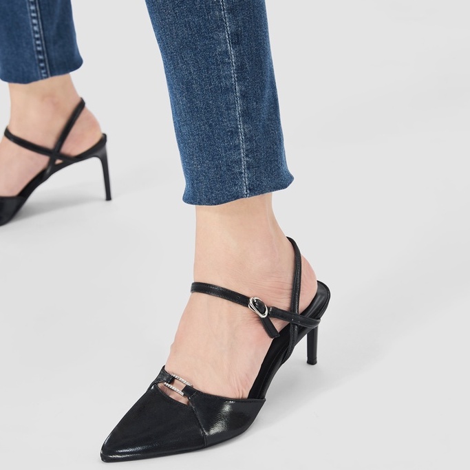 Giày Cao Gót 9cm Thời Trang JUNO Da Trơn Gót Thanh Trang Trí Đính Đá CG09141