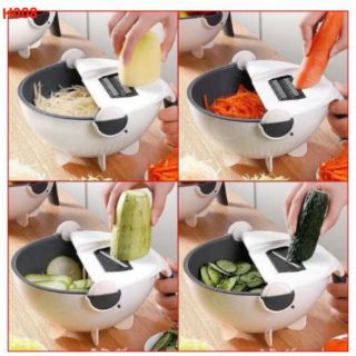 Dụng cụ nạo rau củ quả đa năng, Cao cấp 9 in 1 kèm rổ cực tiện dụng, Bộ dụng cụ đa năng nạo gọt rau củ quả