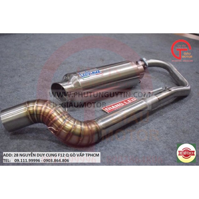GL- COMBO bộ lon pô leovince bạc và cổ pô inox  2 khúc 304 gắn mọi loại xe