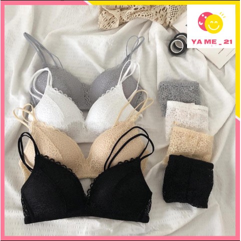 Bộ đồ lót, áo ngực đúc su không gọng tạo khe,phối ren siêu xinh