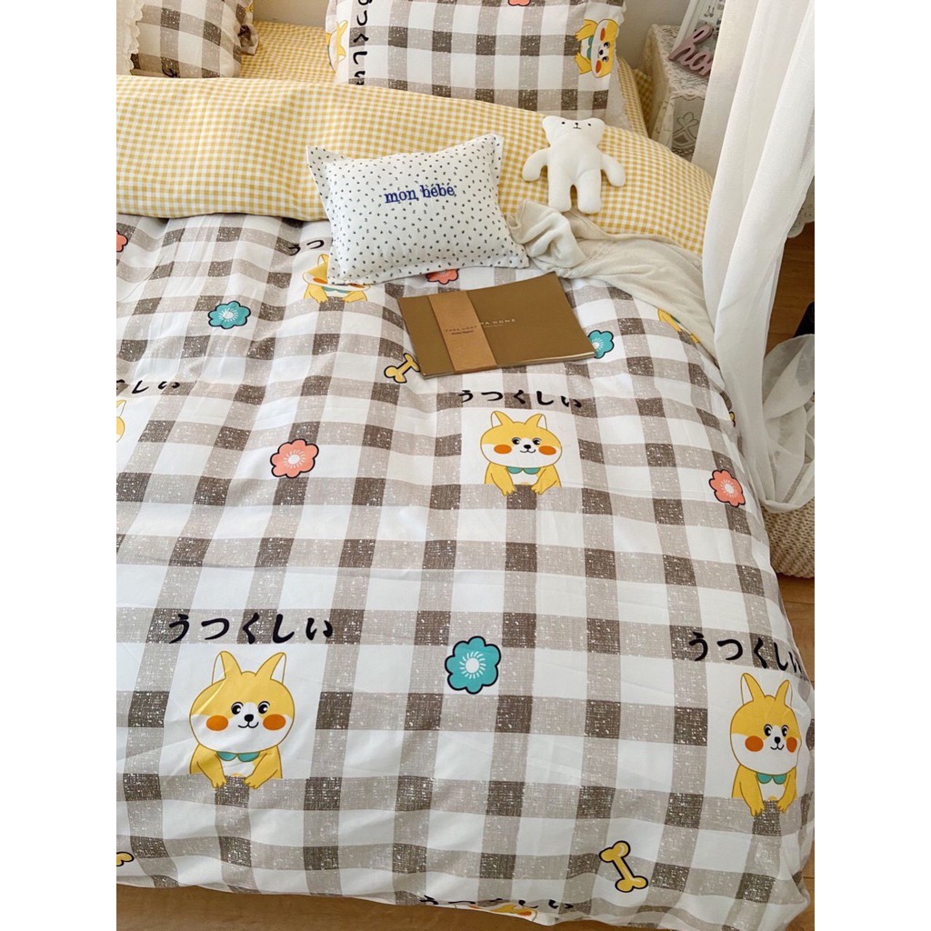 Bộ Chăn Ga Cotton POLY MẪU CHÓ KẺ NÂUchăn, ga, cotton, ga nệm, chăn ga, cotton poly, chăn nệm, chăn ga gối, bedding️