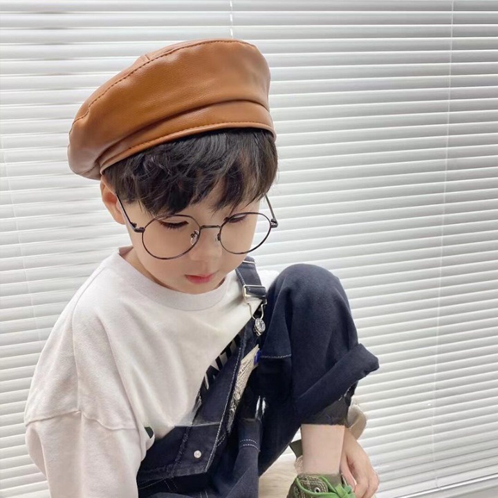 Mũ nồi beret trẻ em, Mũ beret chất da PU trơn mềm nhiều màu dễ thương phong cách thời trang thu đông mới nhất MN02