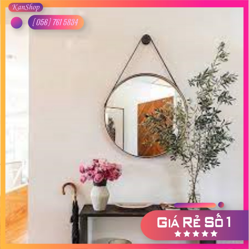 Gương Treo Tường - Gương Tròn D40 Dây Da Simili Cao Cấp - Đường Kính 40cm [ĐÓNG HỘP - FULL PHỤ KIỆN]