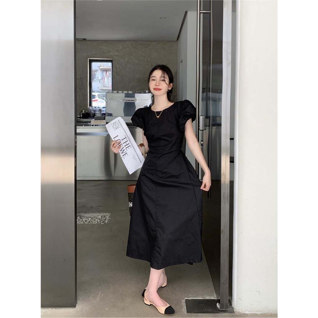 Đầm Chữ A Tay Phồng Cột Dây Eo Kiểu Pháp Thời Trang Mùa Hè Xinh Xắn Cho Nữ