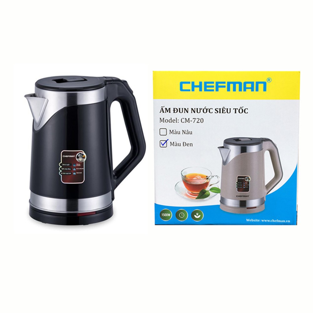 Ấm Siêu Tốc Chefman CM-720 Chính Hãng 2 Lớp Cách Điện, Dung Tích 2 Lít