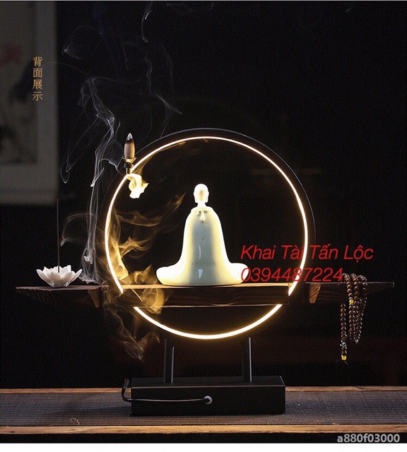 Bộ đế gỗ đèn led thác khói để đặt tượng 6 món