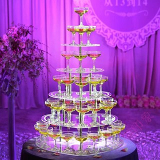 Tháp Ly Đám Cưới Trái Tim mica có Nấm led usb