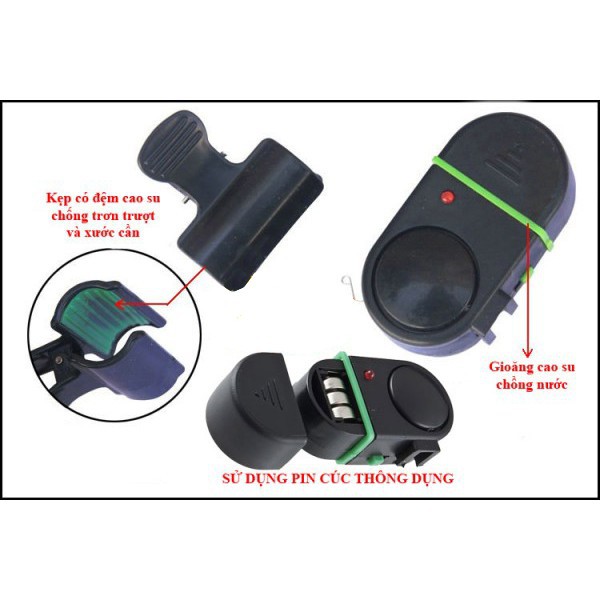 Chuông báo cá điện tử gắn đèn LED báo động cá cắn câu cho cần thủ