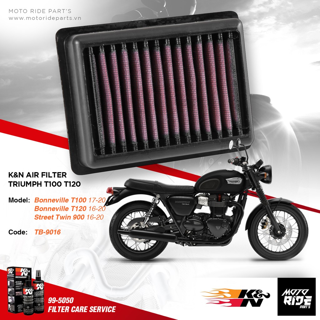 K&amp;N TB-9016 LỌC GIÓ ĐỘ CHO TRIUMPH T100 / T120