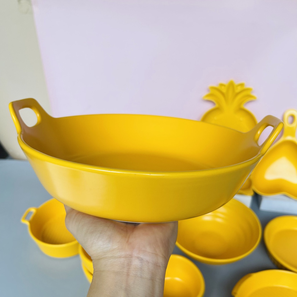 Sét bát đĩa gốm sứ decor trang trí đồ ăn siêu đẹp bộ màu vàng 15 món