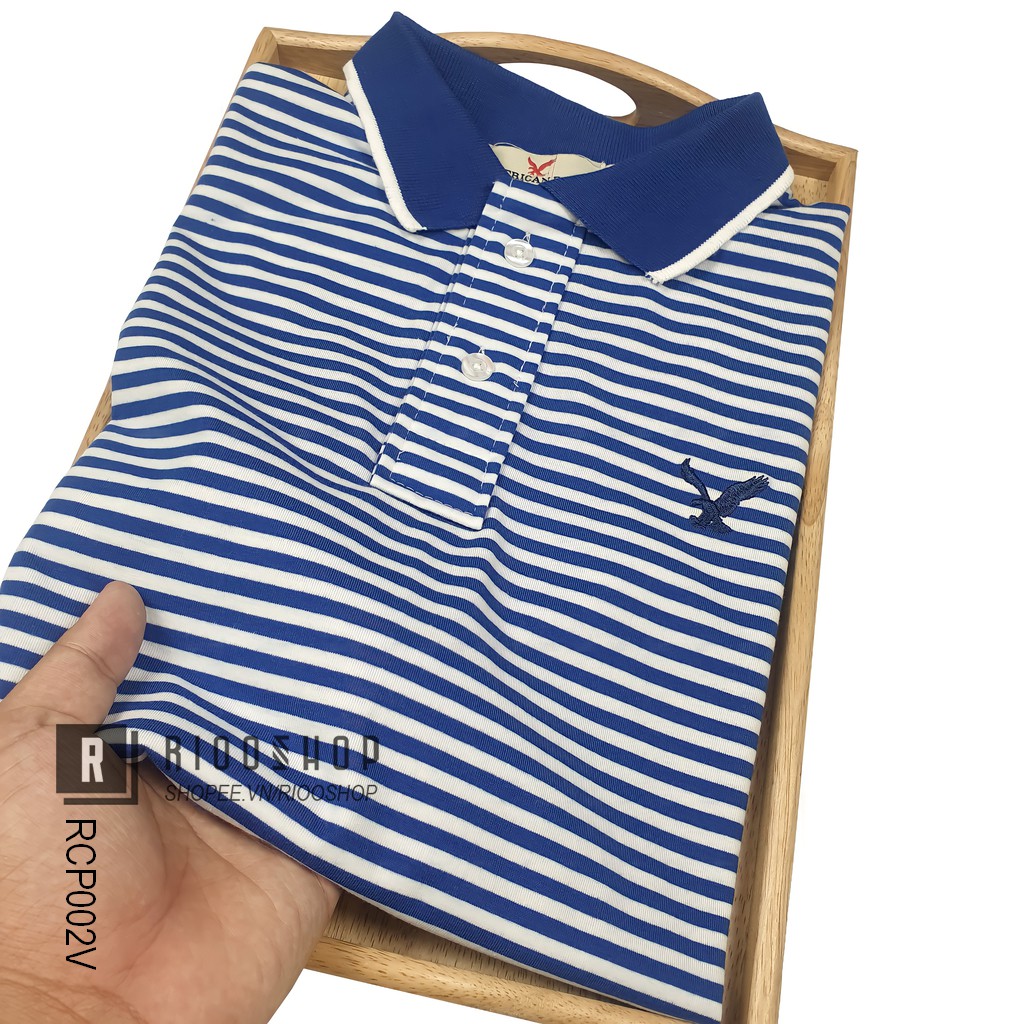 Áo phông nam có cổ sọc ngang kẻ nhỏ đẹp Eagle RCP002 - áo thun nam form rộng Riooshop | BigBuy360 - bigbuy360.vn