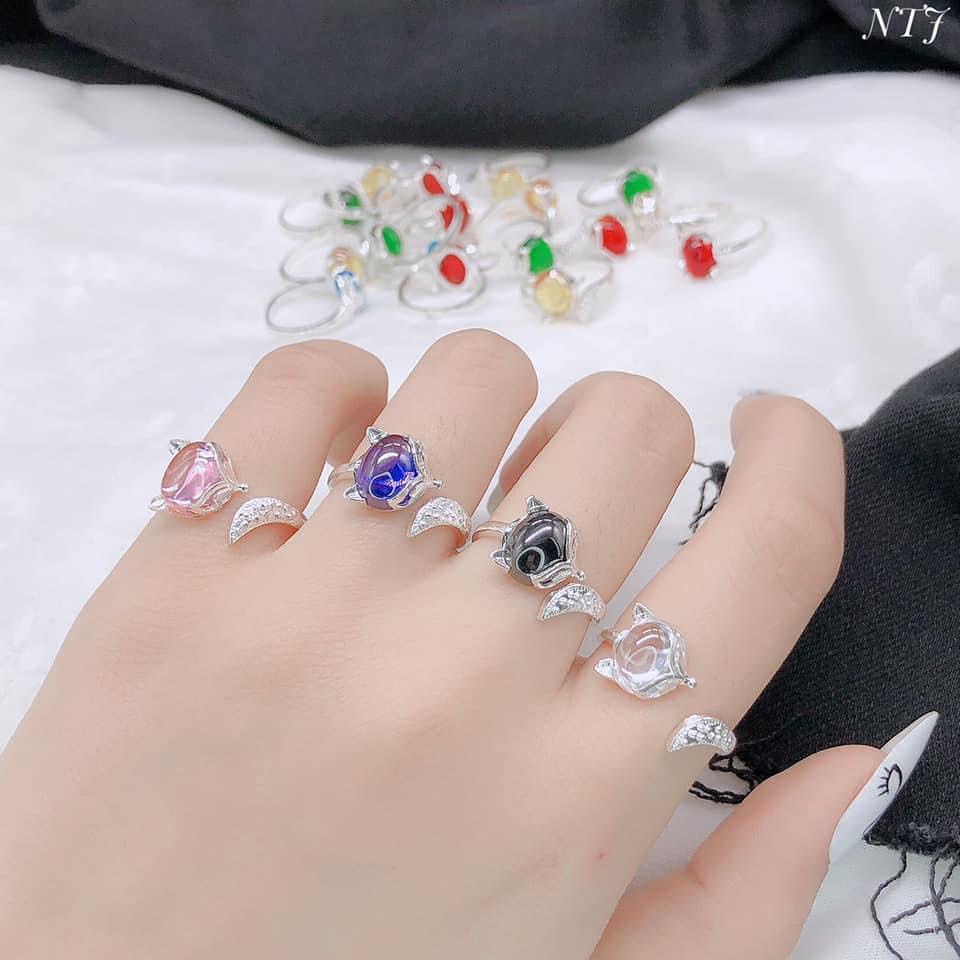 Nhẫn nữ bạc ta mặt hồ ly gắn đá đủ màu theo mệnh - Kho sỉ bạc Nhất Linh
