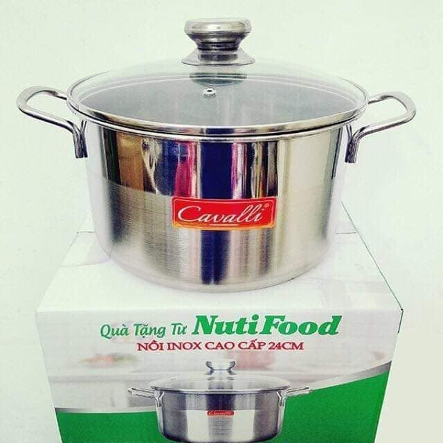 Nồi inox cao cấp cavalli 24cm nắp kính chịu lực hàng quà tặng nutifood