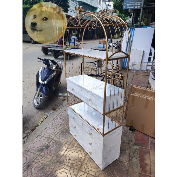 Kệ decor trang trí phòng ngủ, giá để đồ trang điểm, kệ lồng chim vuông bốn tầng đựng mỹ phẩm khung sắt lắp tủ để đồ